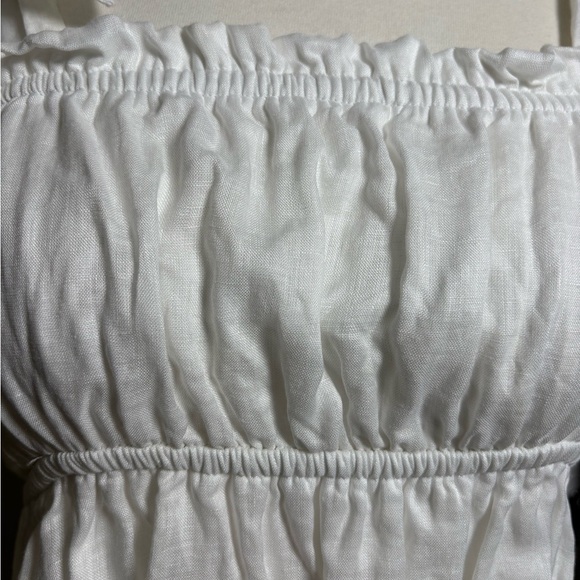 Faithful The Brand Camille Elegant White Linen Ruffle Strap Tank Top. Cropped - Picture 5 of 16